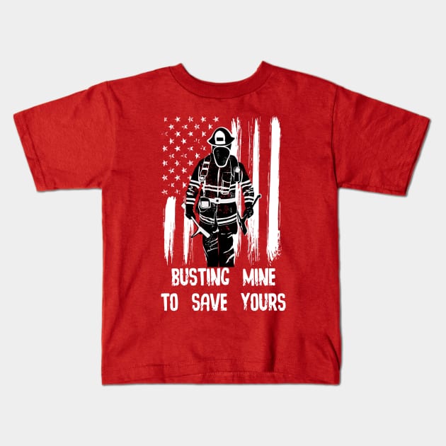 Firefighter Busting Mine To Save Yours Kids T-Shirt by psiloveyou